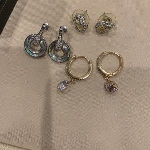 3 Pairs of Silvertone and Goldtone Pierced Earrings Very Good Condition